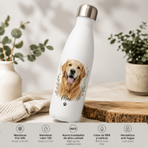 Botella Térmica Personalizada con Foto de Mascota | Acero Inoxidable 500 ml (17 oz)